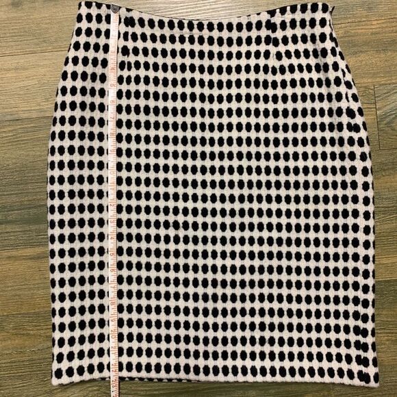 Milly Black Ivory Mod Print Polka Dot Soft Virgin Wool Career Pencil Skirt 10 - Picture 3 of 10